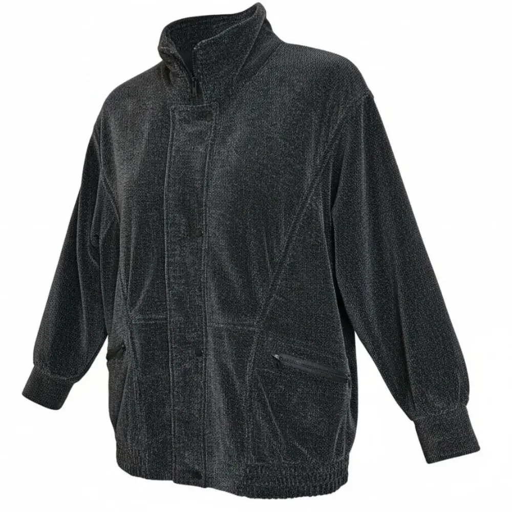 Portrait Vintage 80s Black Corduroy Oversized Bomber Jacket